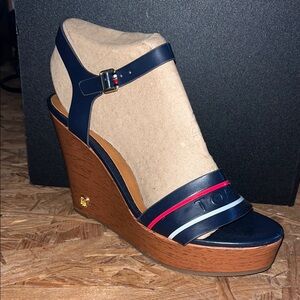 Tommy Hilfiger Blue and Brown Wedge Sandals
